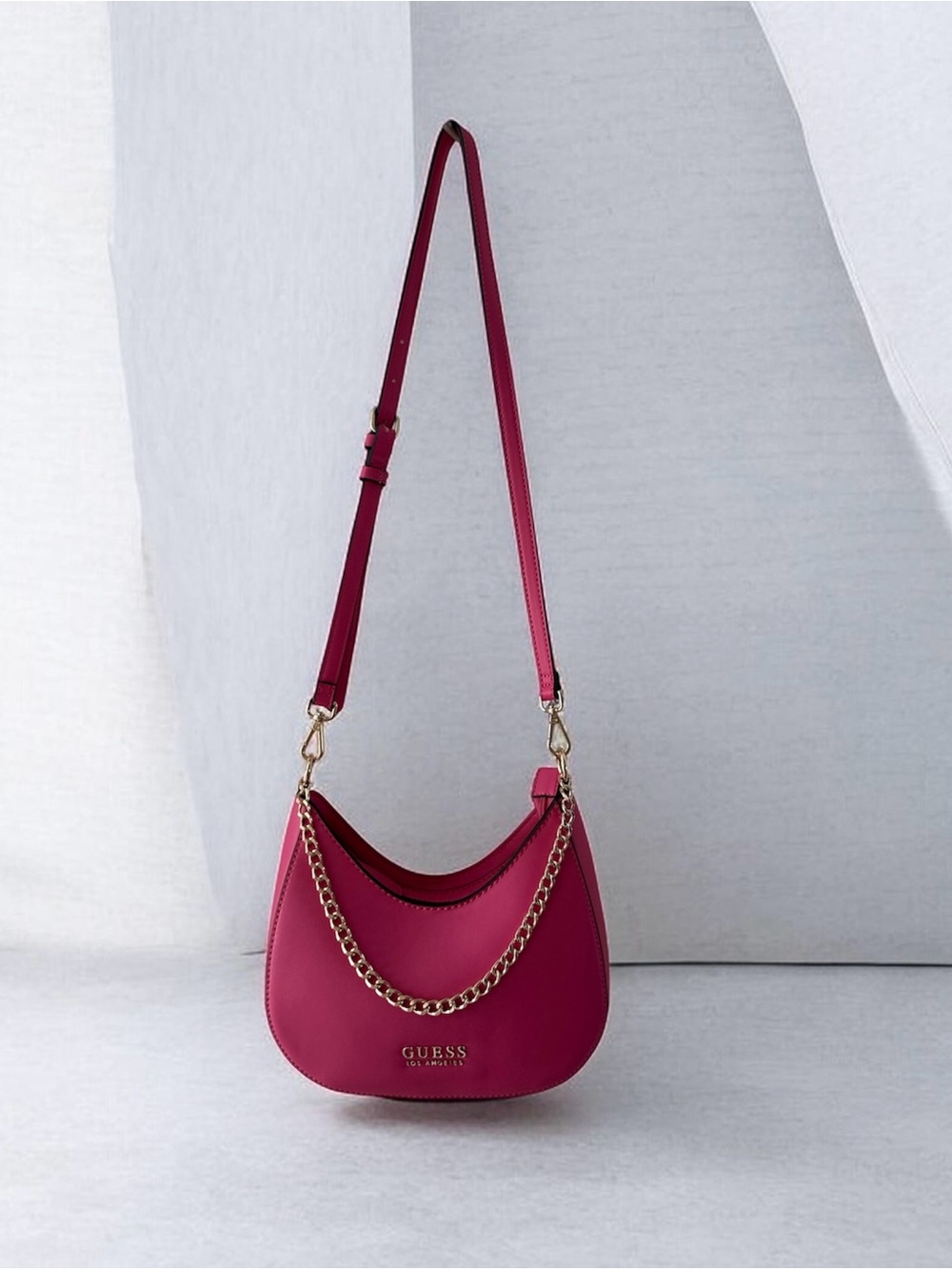 GUESS Hot Pink Crescent Shoulder Bag with Gold Chain - Picture 6 of 7